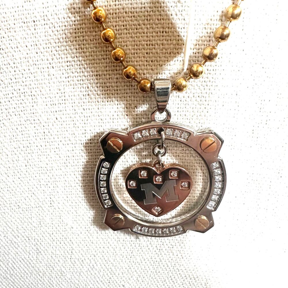 C*Note NWT Stainless Steel Pendant Heart Necklace Initial M Monogram $110